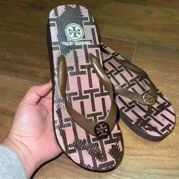 Tory Burch Platform Flip Flop Sandals Brown Size 7 - Picture 1 of 8